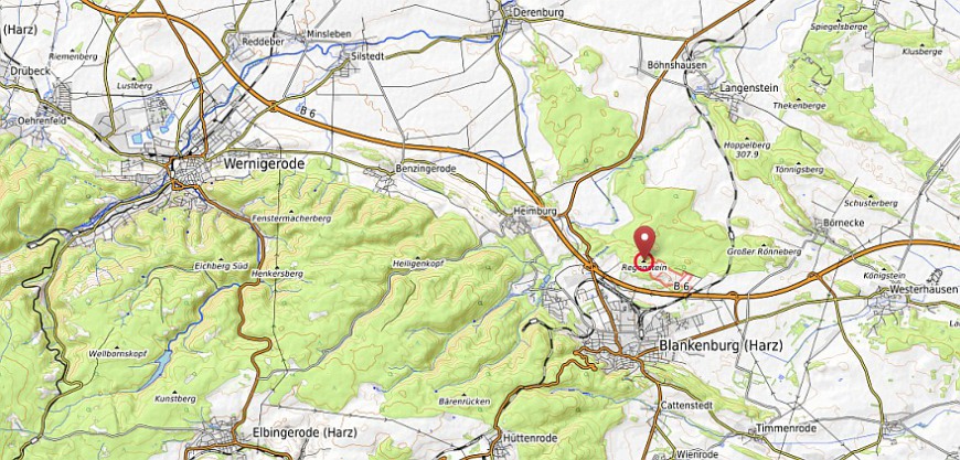Der Regenstein bei Blankenburg im Harz (Karte erstellt aus opentopomap.org.)